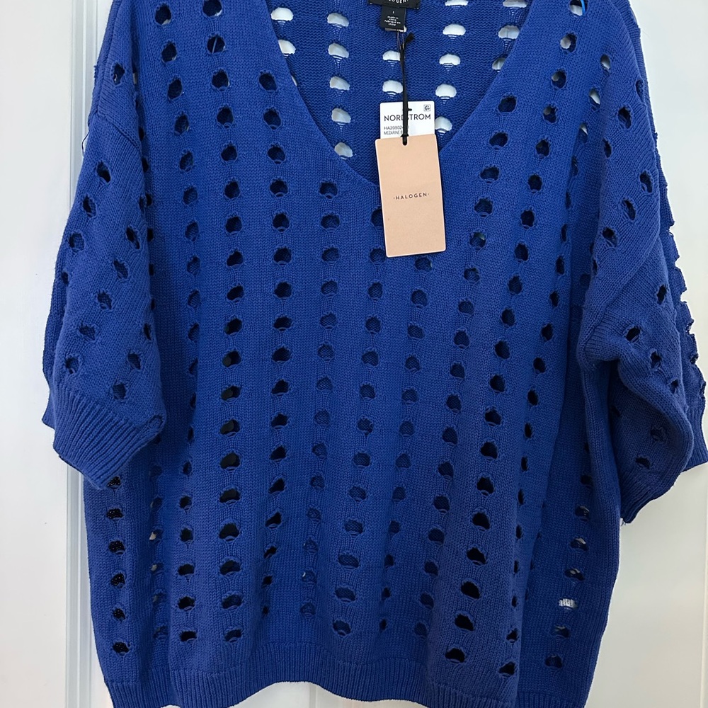 Halogen Women's Blue V-Neck Sweater